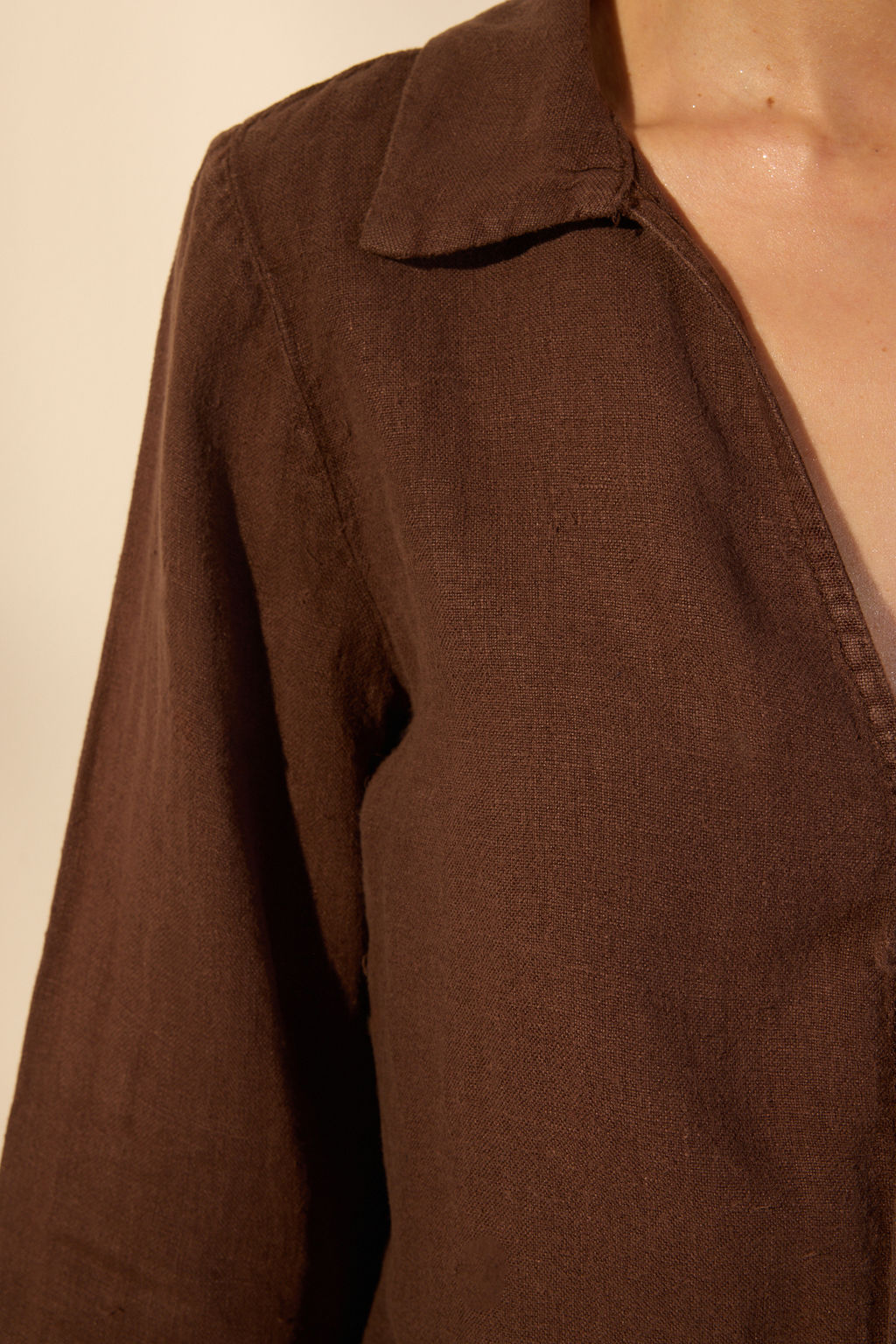 Kahverengi %100 Keten Baglama Detayl? Gomlek TWOSS26GO00046