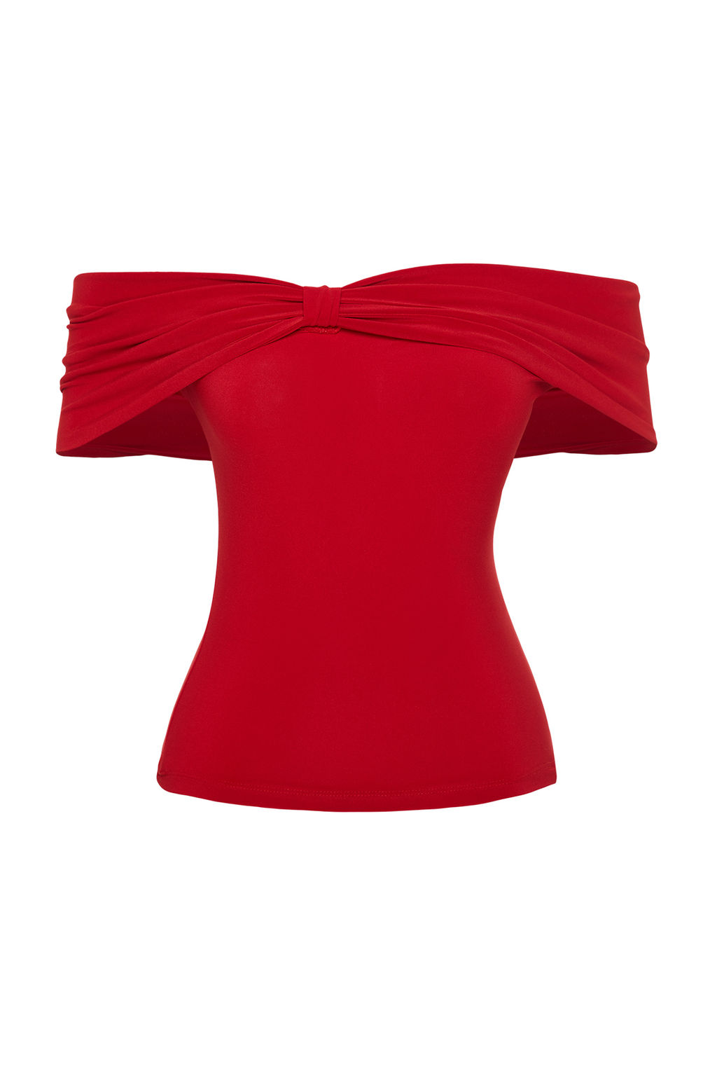 Trendyolmilla Siyah Carmen Yaka Vucuda Oturan Esnek Crop Orme Madonna Yaka Bluz TWOSS24BZ00368  фото 7