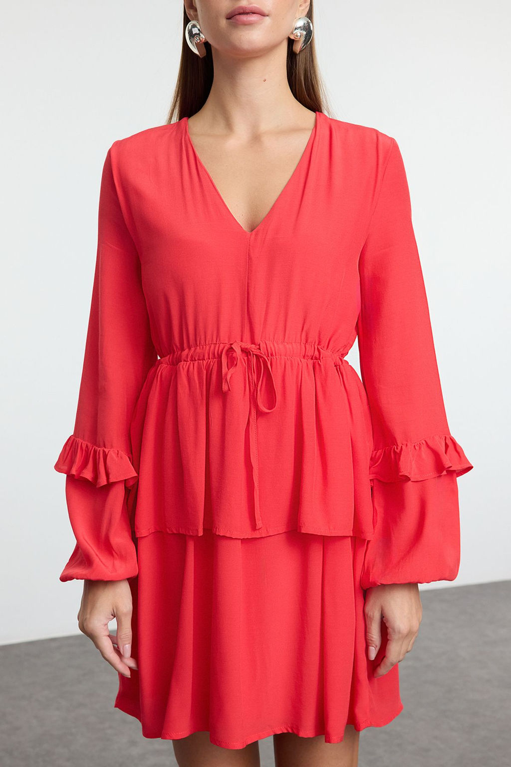 K?rm?z? More Sustainable Duz Kesim Genis Kal?p Mini Dokuma Elbise TWOAW25EL00564 - Trendyolmilla фото 3