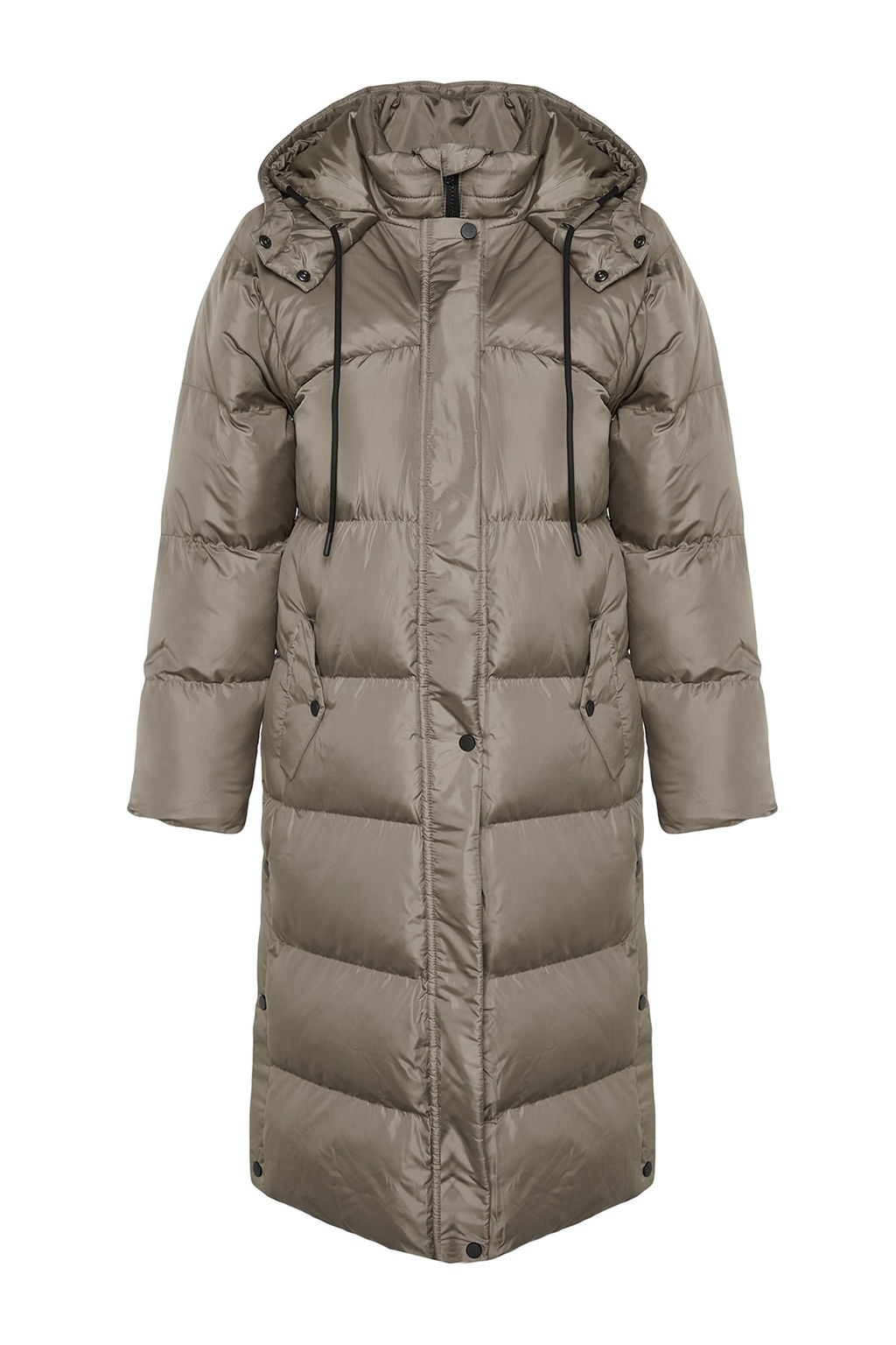 TRENDYOLMILLA Ekru Regular Kapusonlu Yandan C?t C?t Detayl? Su Itici Uzun Sisme Mont TWOAW24MO00104  фото 6