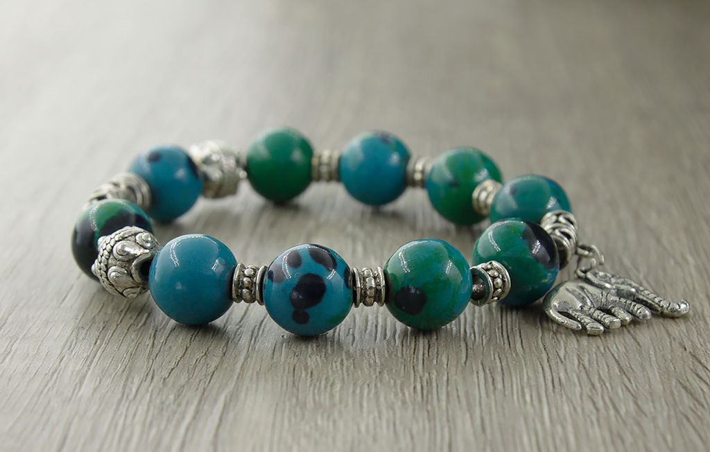 Браслет хризоколла (имитация) со слоном - Agat77 фото 2