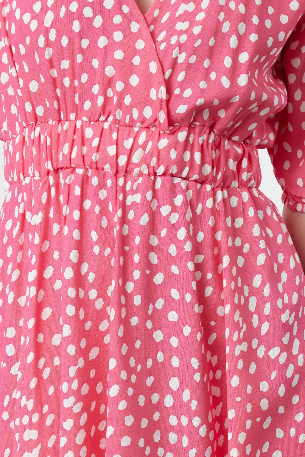 Pembe Cicekli Mini Skater Form Kruvaze Yaka Dokuma Elbise TWOSS24EL01074 - Trendyolmilla фото 4