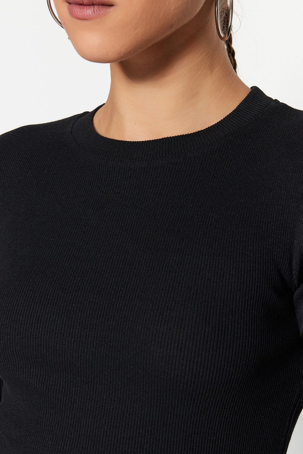 Siyah Fitted/Vucuda Oturan Fitilli Esnek Orme Bluz TWOSS23BZ00025