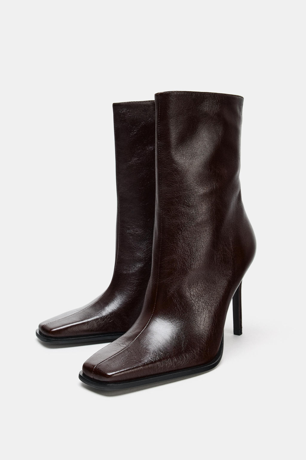 LIMITED EDITION LEATHER ANKLE BOOTS WITH SQUARE TOES - Zara фото 16