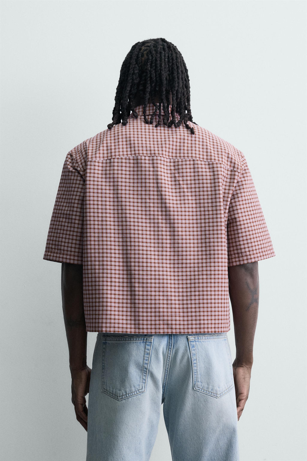 CAMISA CROPPED FIT CUADROS / Rojo oscuro - Zara фото 3