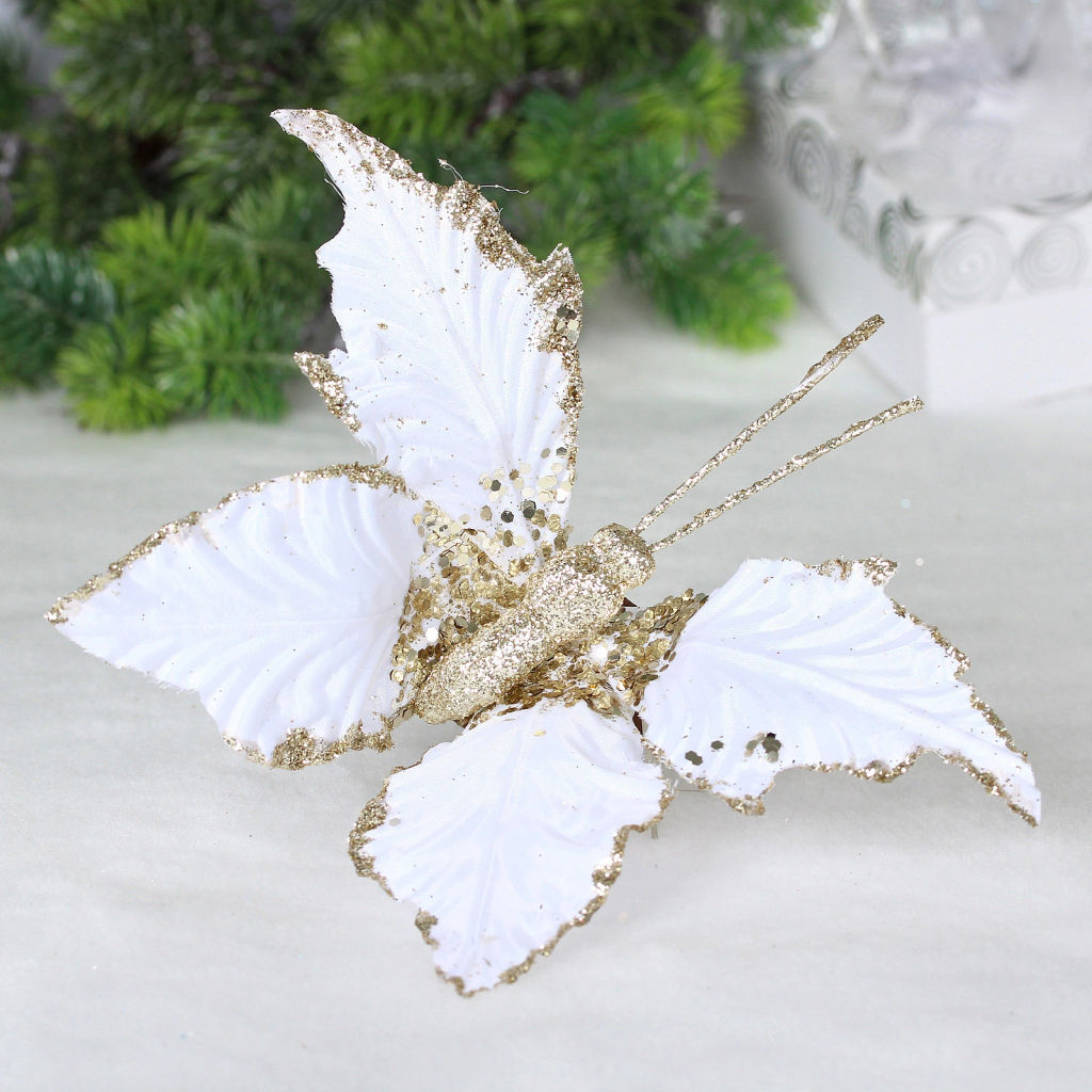 Цена за 2 шт. Украшение новогоднее "Волшебная бабочка" 24*14 см, Белый/шампань