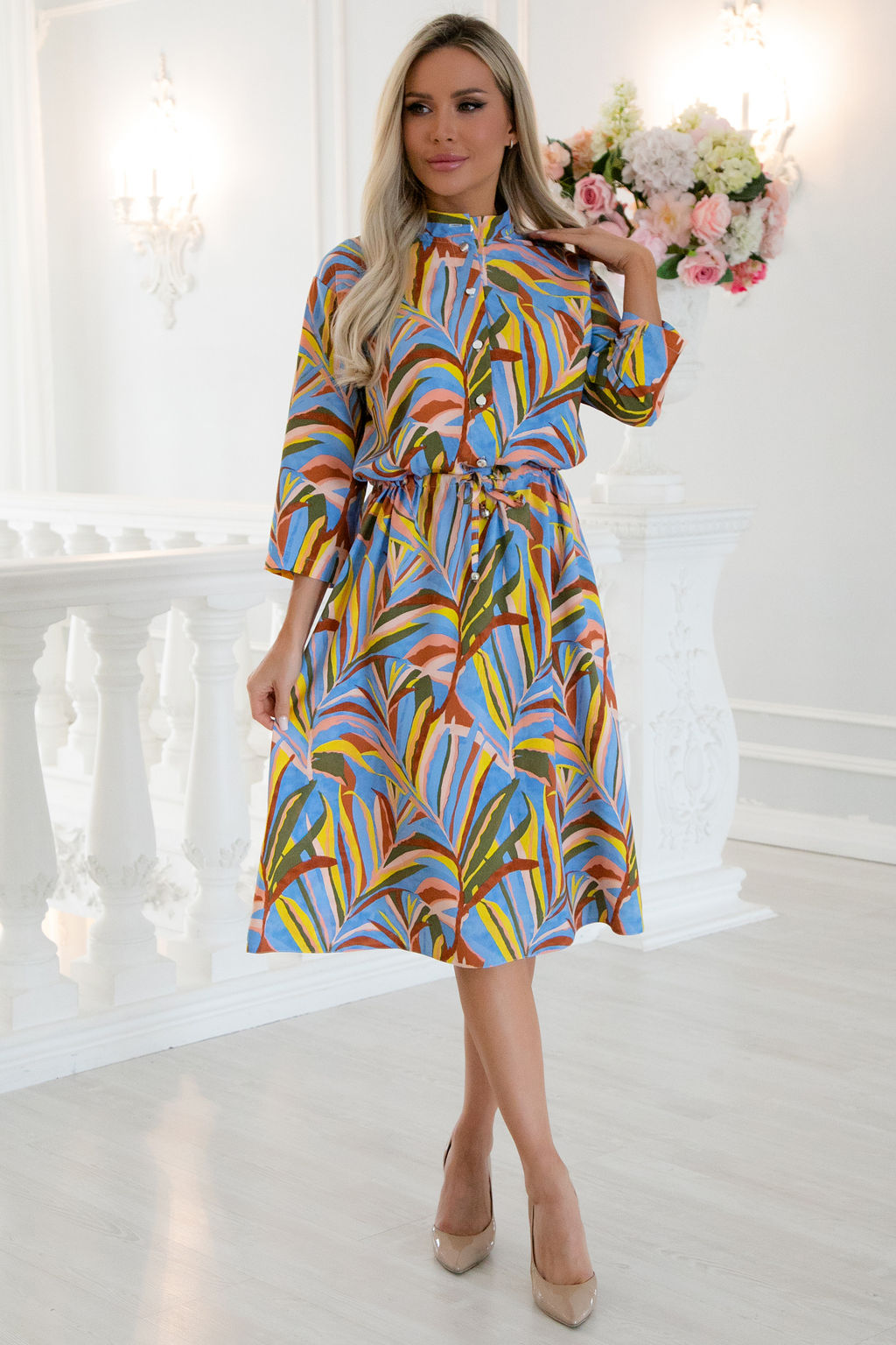 Платье Open Style 6702 голубой/желтый
