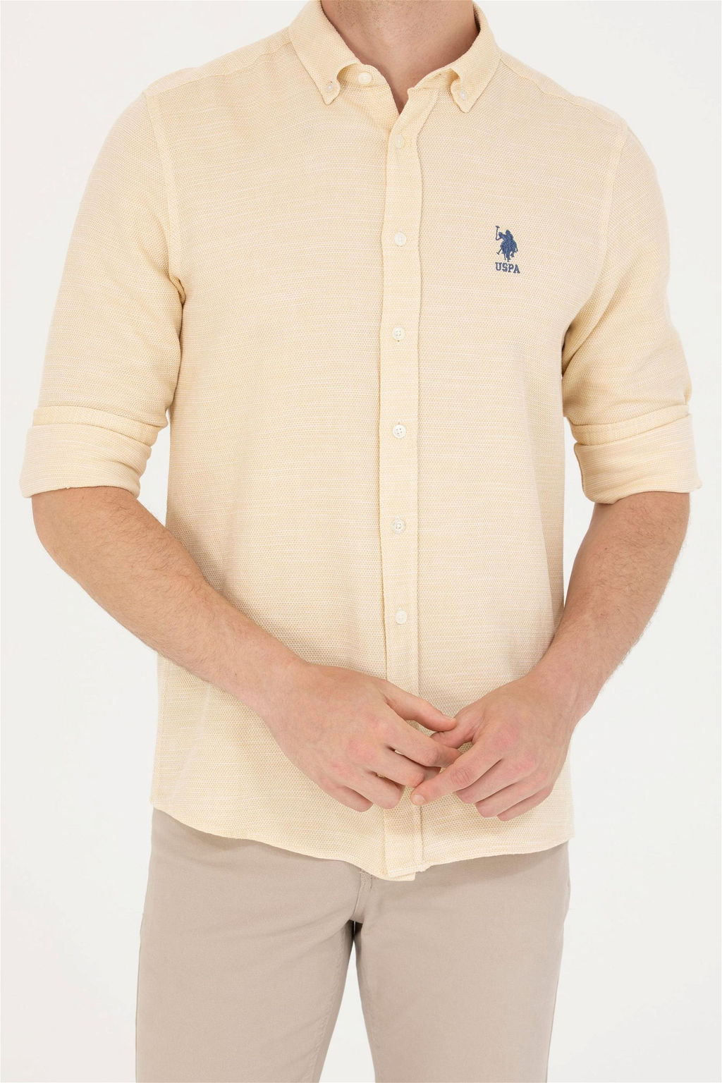 Мужская светло-желтая рубашка с длинным рукавом - U.s. polo assn фото 6