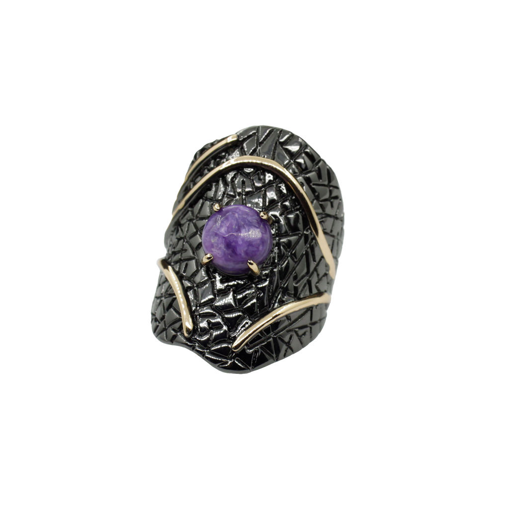 Комплект Чара-52, чароит, покрытие под бронзу, размеры кольца: 17, 18, 19, 20 - Agat77 фото 2