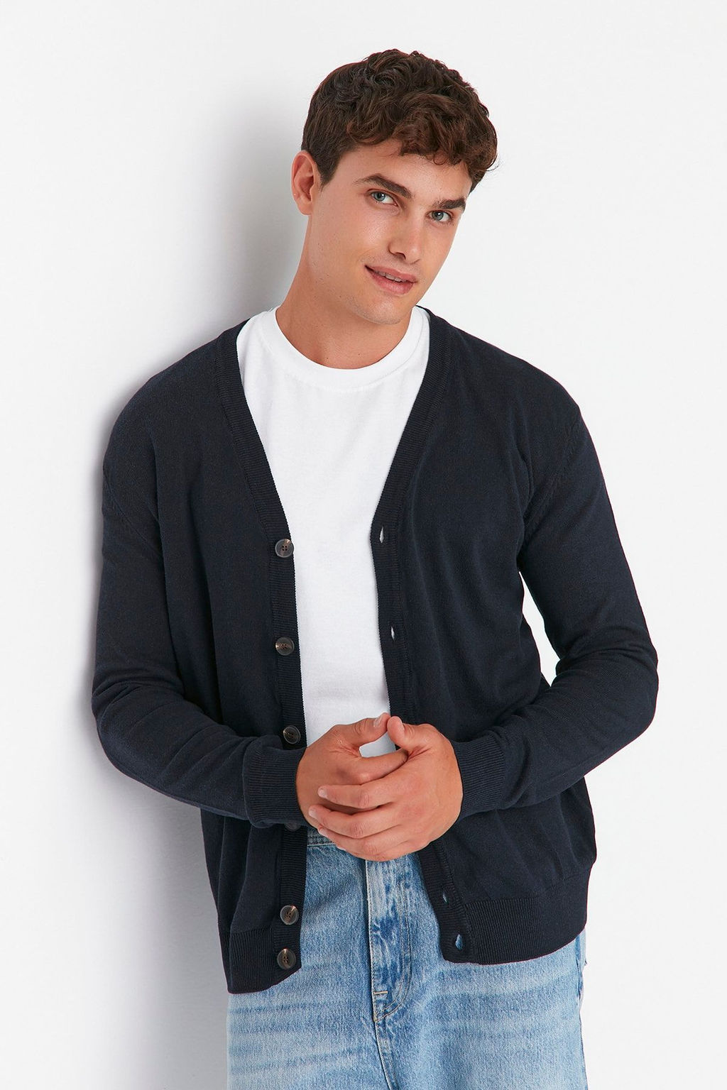 TRENDYOL MAN Vizon Slim Fit Pamuklu V Yaka Dugmeli H?rka TMNAW21HI0274 - Trendyolmilla фото 15