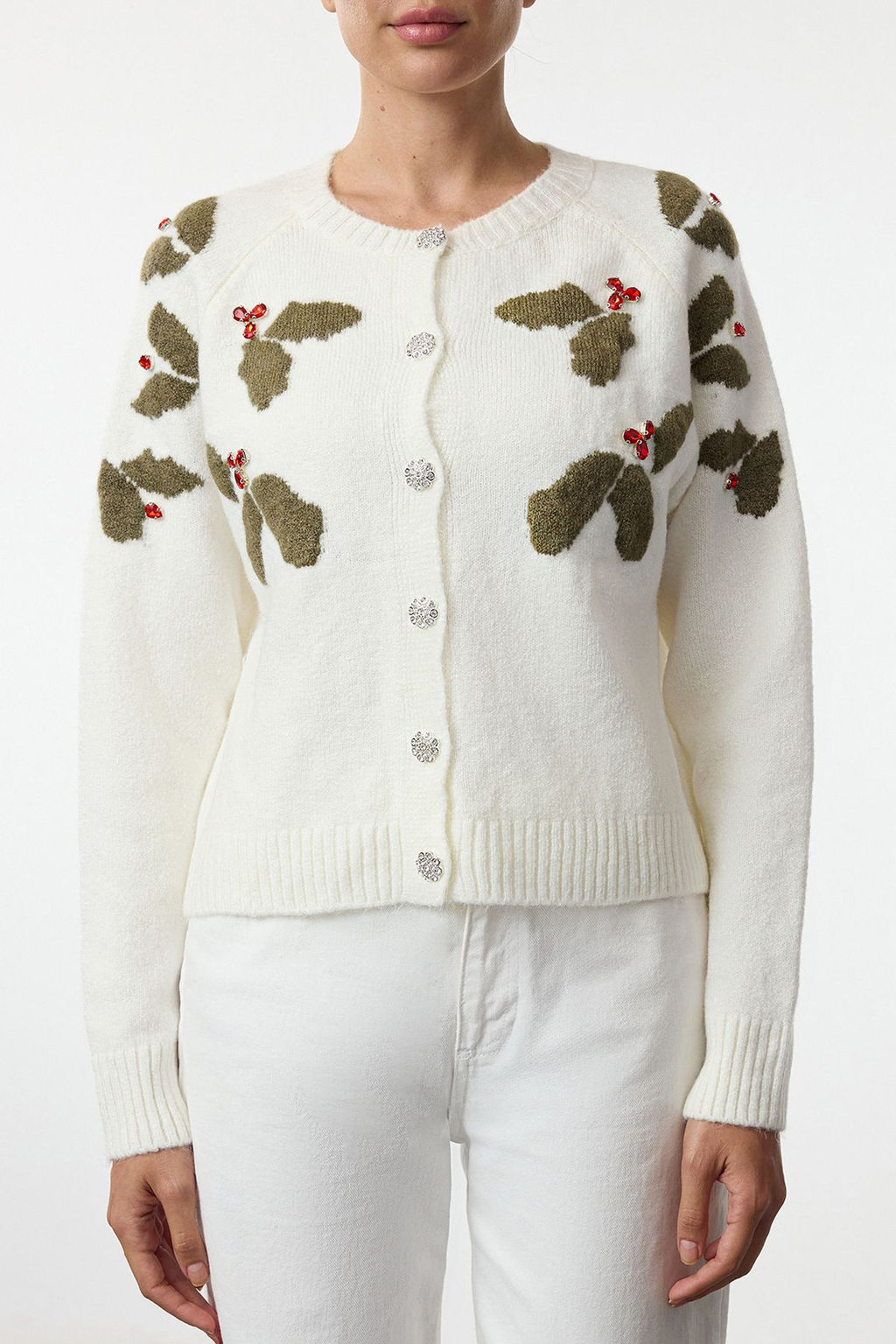 TRENDYOLMILLA Ekru Y?lbas? Temal? Yumusak Dokulu Dugme Detayl? Tas Islemeli Triko H?rka TWOAW25HI00343  фото 4