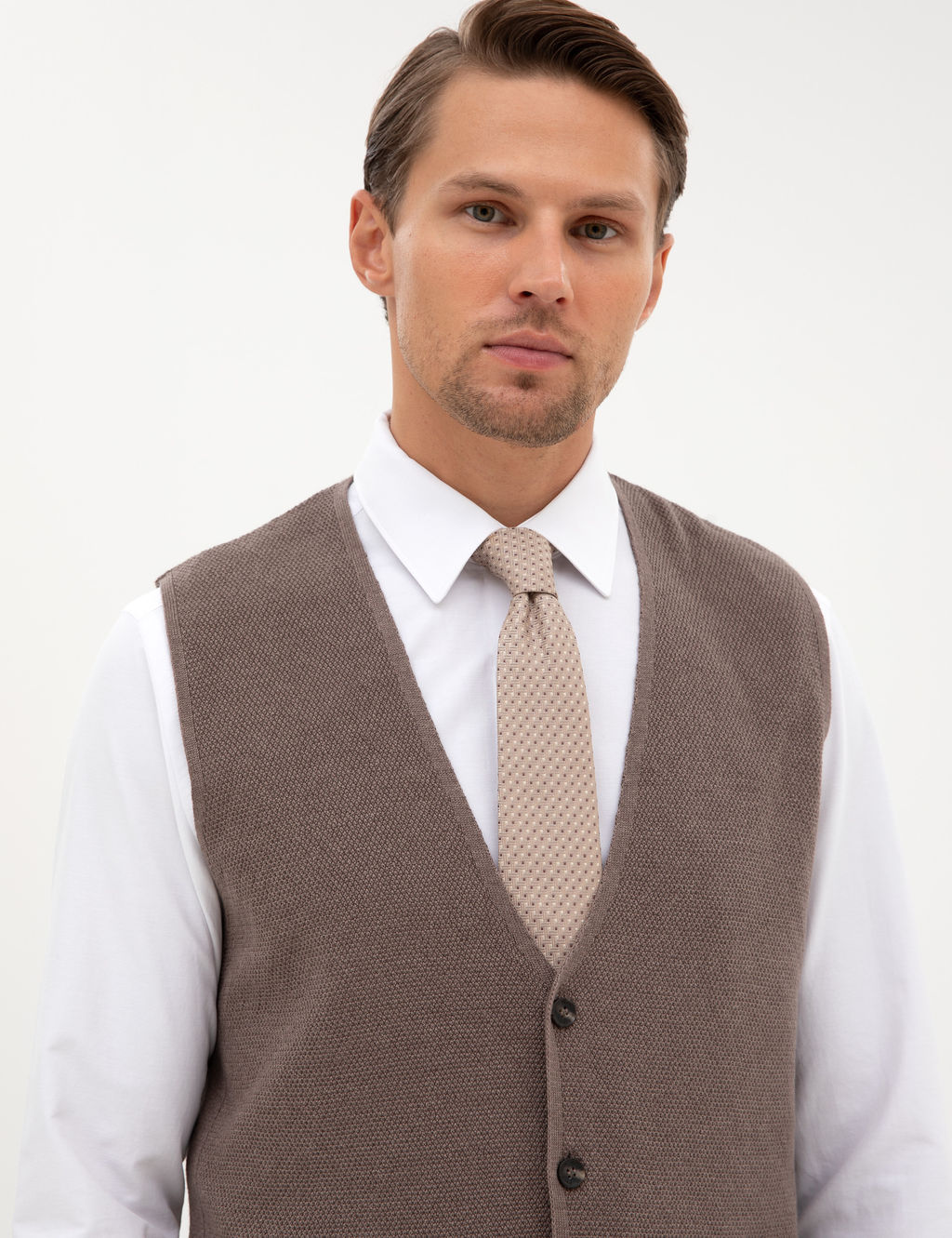 Vizon Melanj Slim Fit V Yaka Triko Yelek