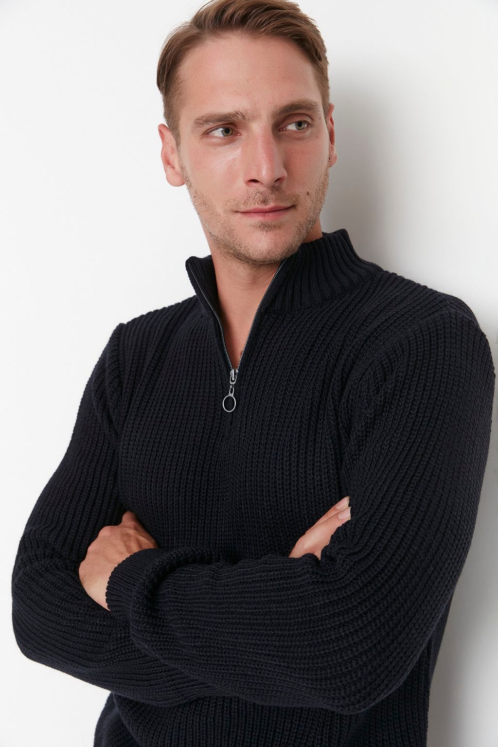 TRENDYOL MAN Indigo Casual Regular Yar?m Bal?kc? Yaka Duz Triko Kazak TMNAW22KZ1908 - Trendyolmilla фото 13