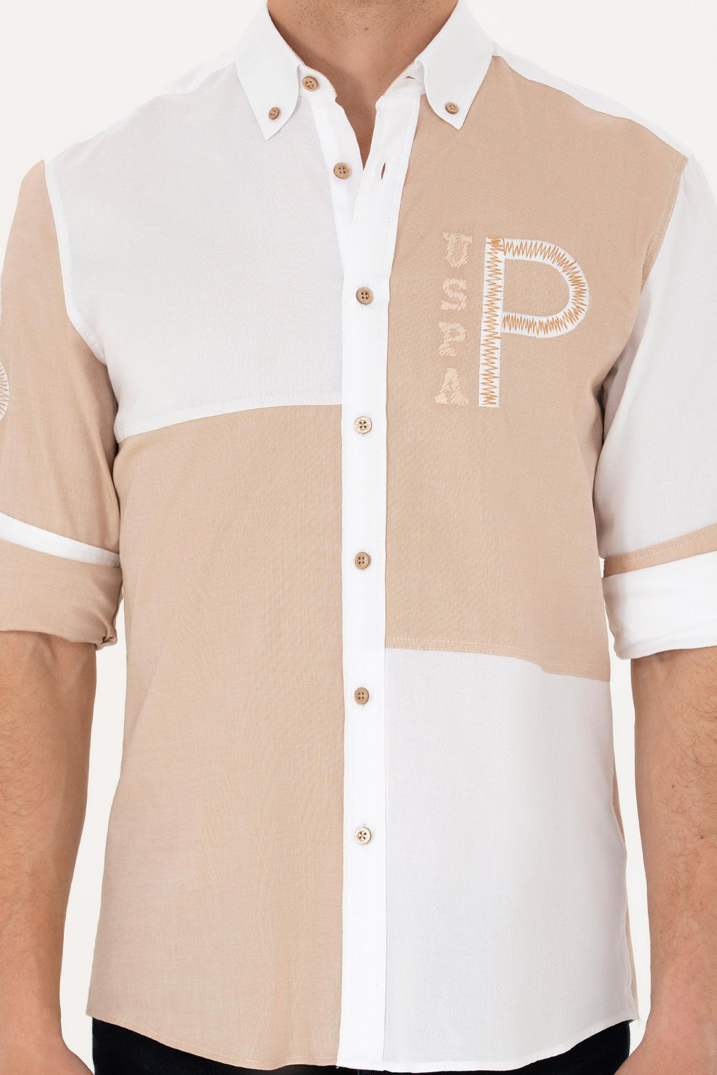 Мужская рубашка песочного цвета с длинным рукавом Неожиданная скидка в корзине - U.s. polo assn фото 6