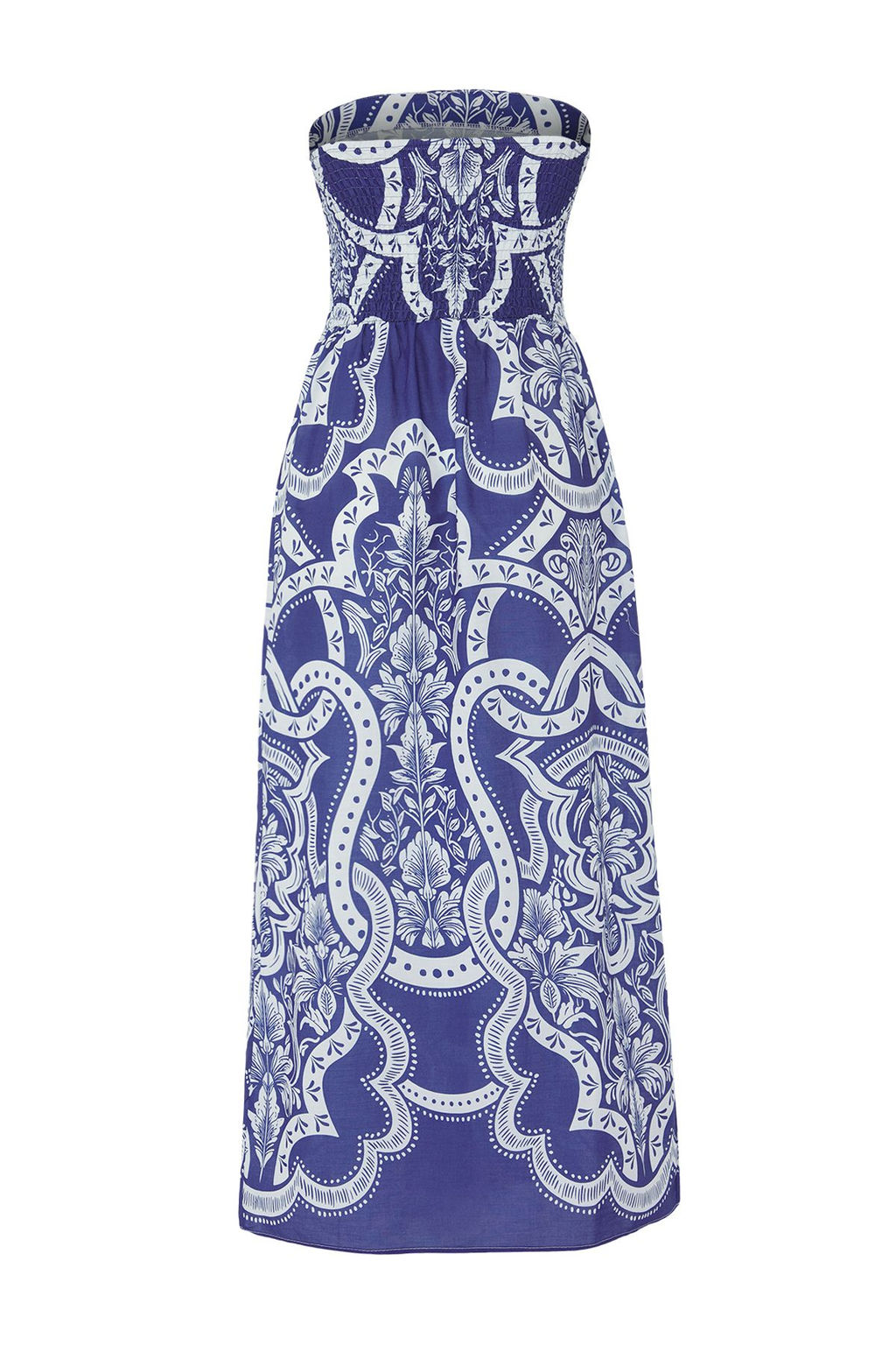 Trendyolmilla Cini Desenli Straplez Maxi Dokuma %100 Pamuk Plaj Elbisesi TBESS25EL00093 фото 12