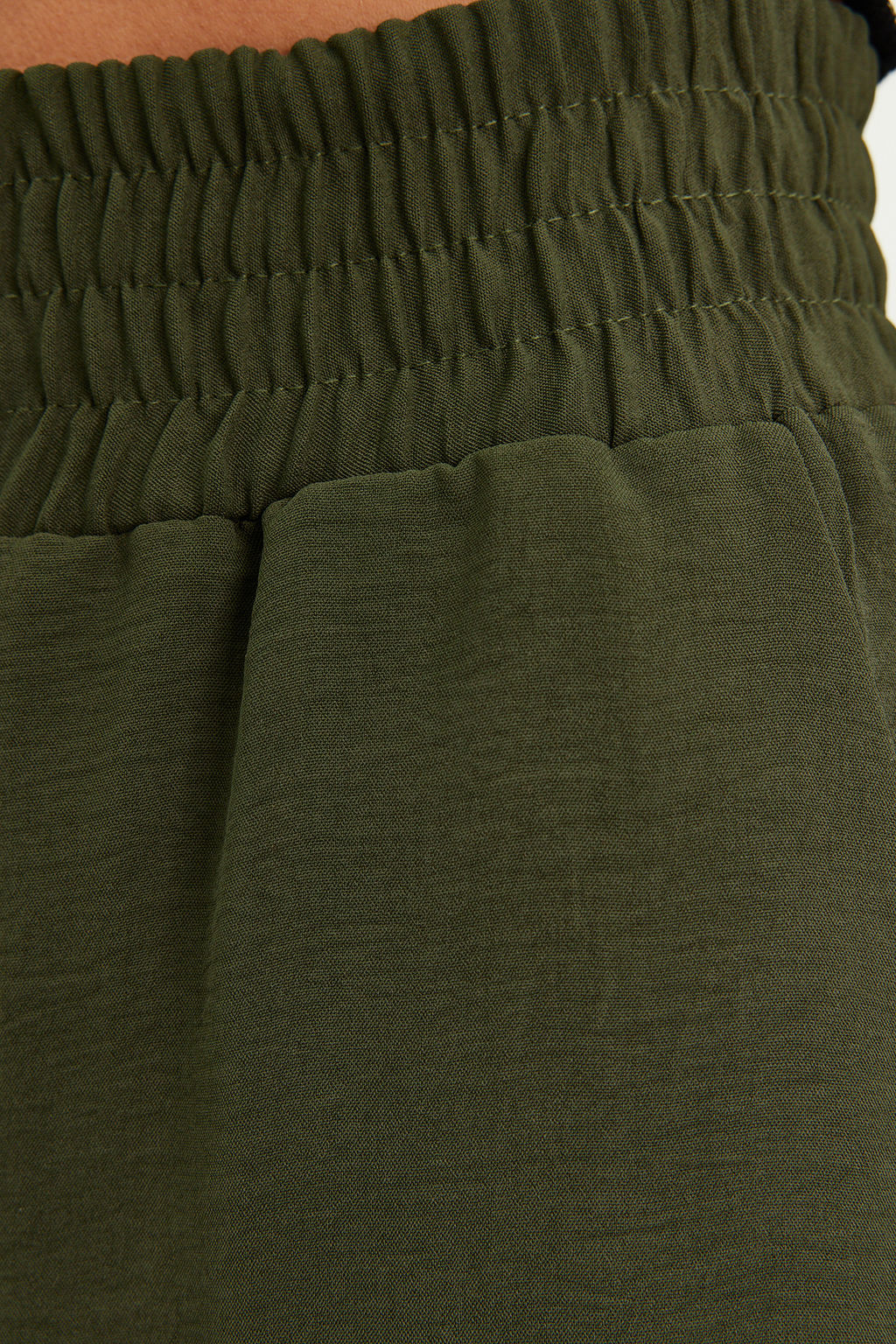 Haki Wide Leg/Genis Paca Beli Lastikli Dokuma Pantolon TWOSS22PL00024
