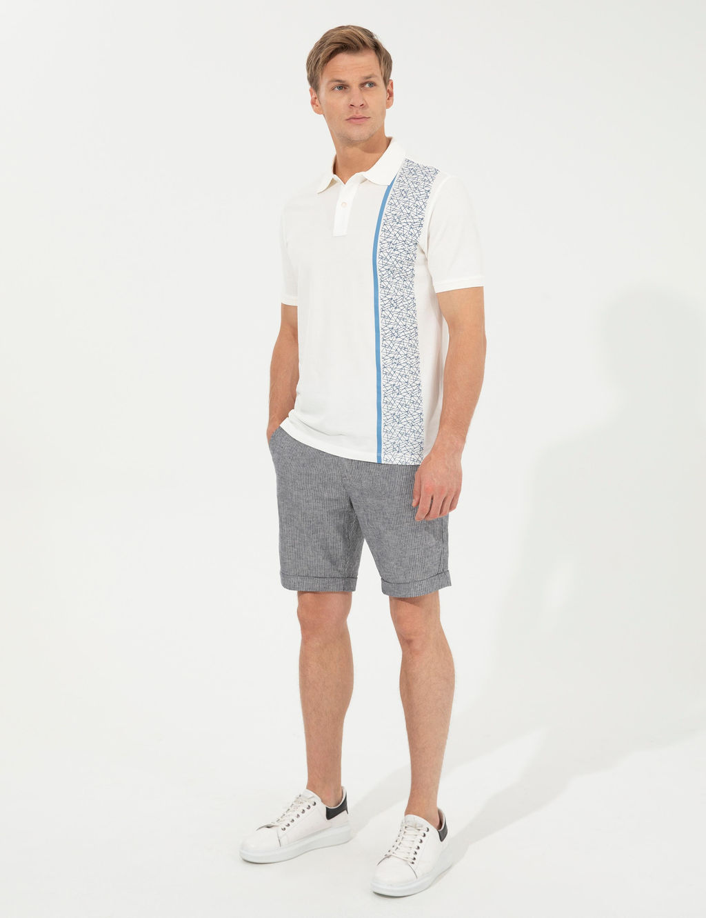 Lacivert Regular Fit Keten Kar___ml_ Bermuda _ort - Pierre cardin фото 3