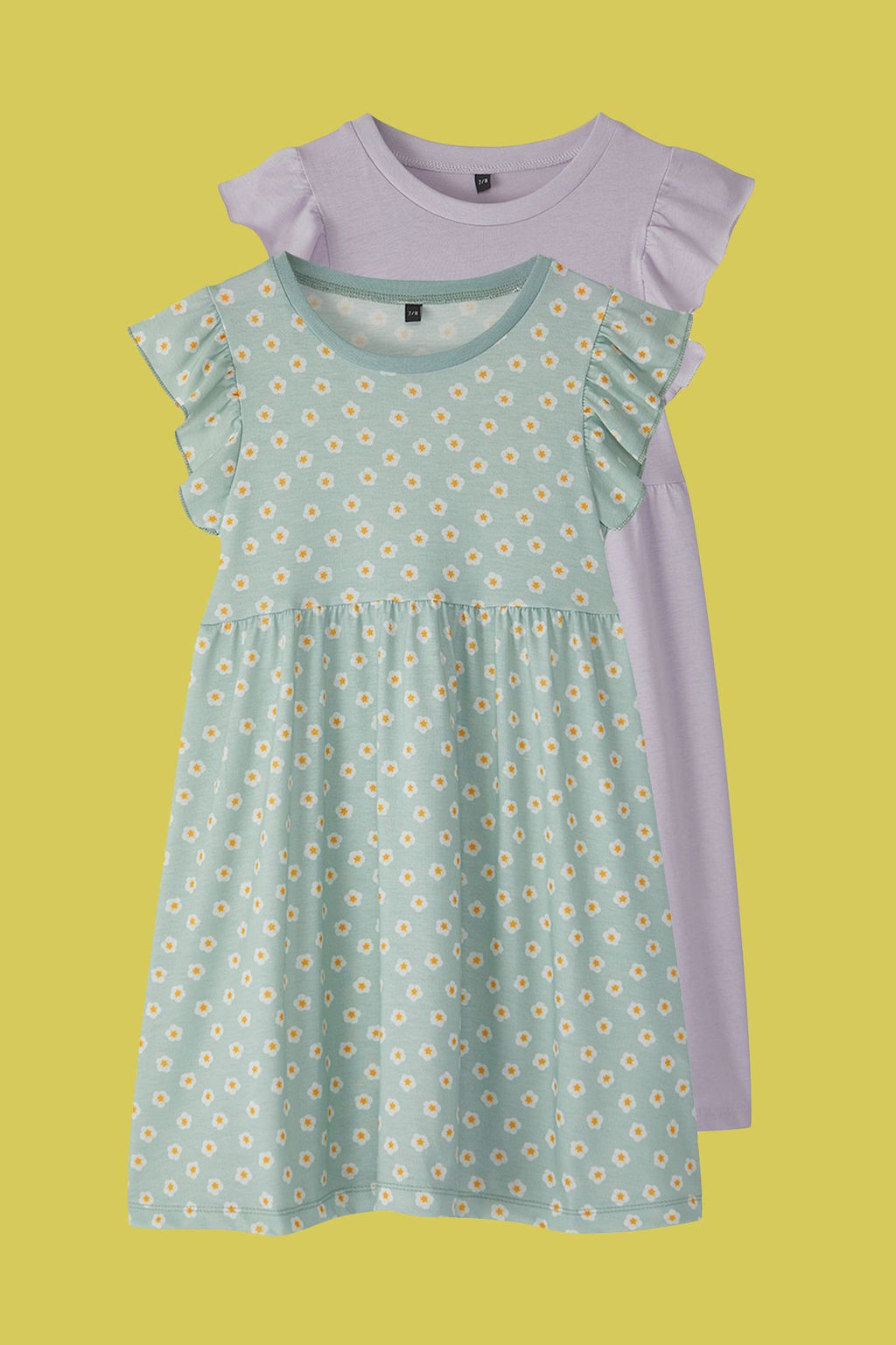 Lila-Mint 2li K?z Cocuk Pamuklu Kollar? F?rf?r Detayl? Orme Elbise TKDSS25EL00017