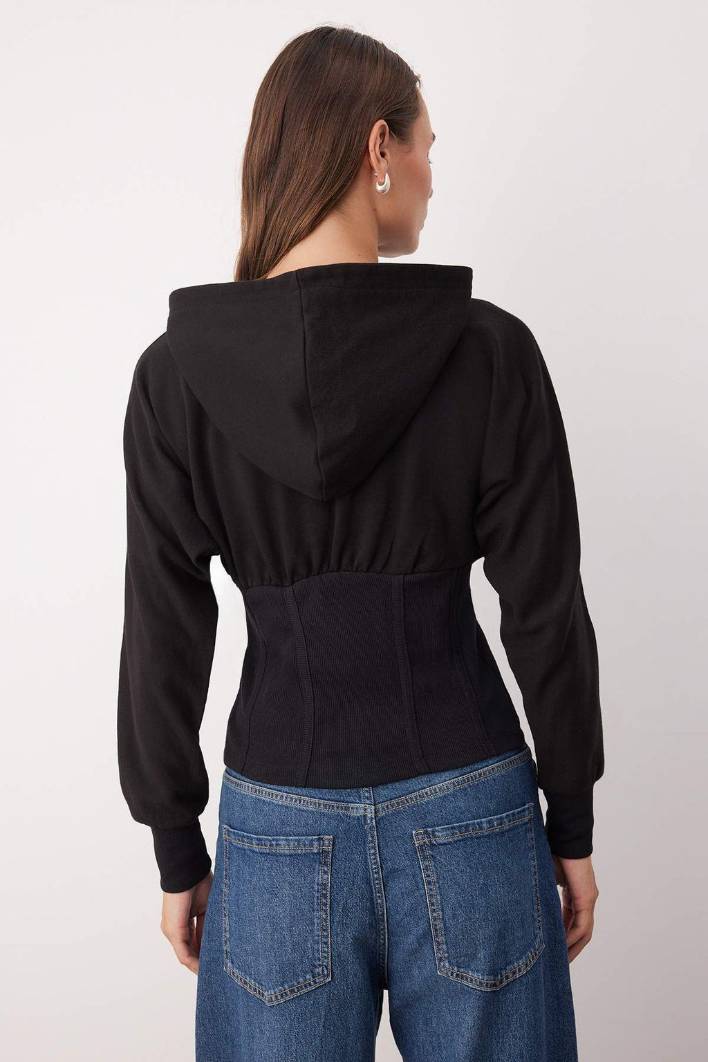 Siyah Fermuarl? Kapusonlu Belden Oturmal? Esnek Orme Sweatshirt TWOAW26SW00012 - Trendyolmilla фото 4