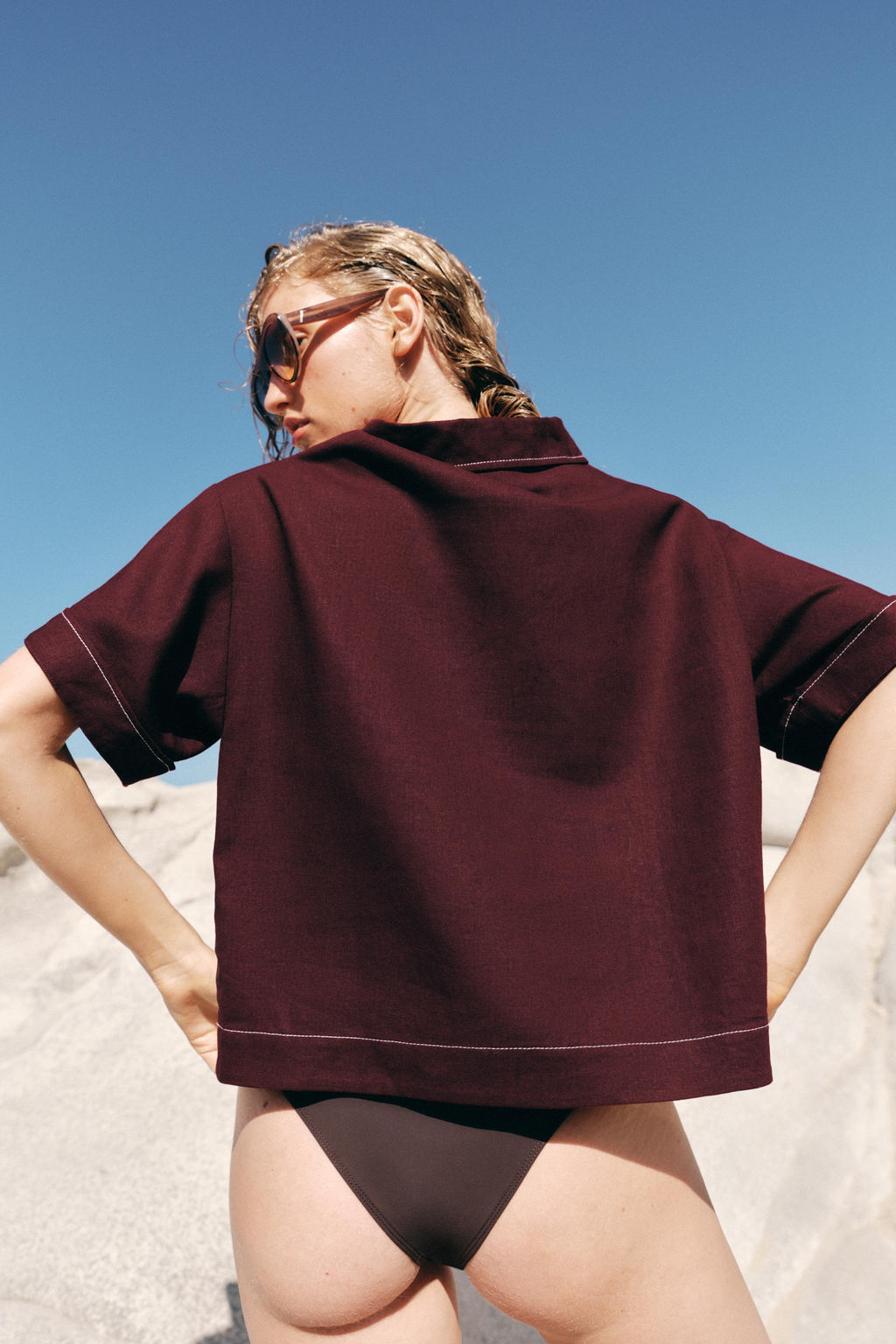 CUERPO VIVOS CONTRASTE CON LINO / Burgundy - Zara фото 4