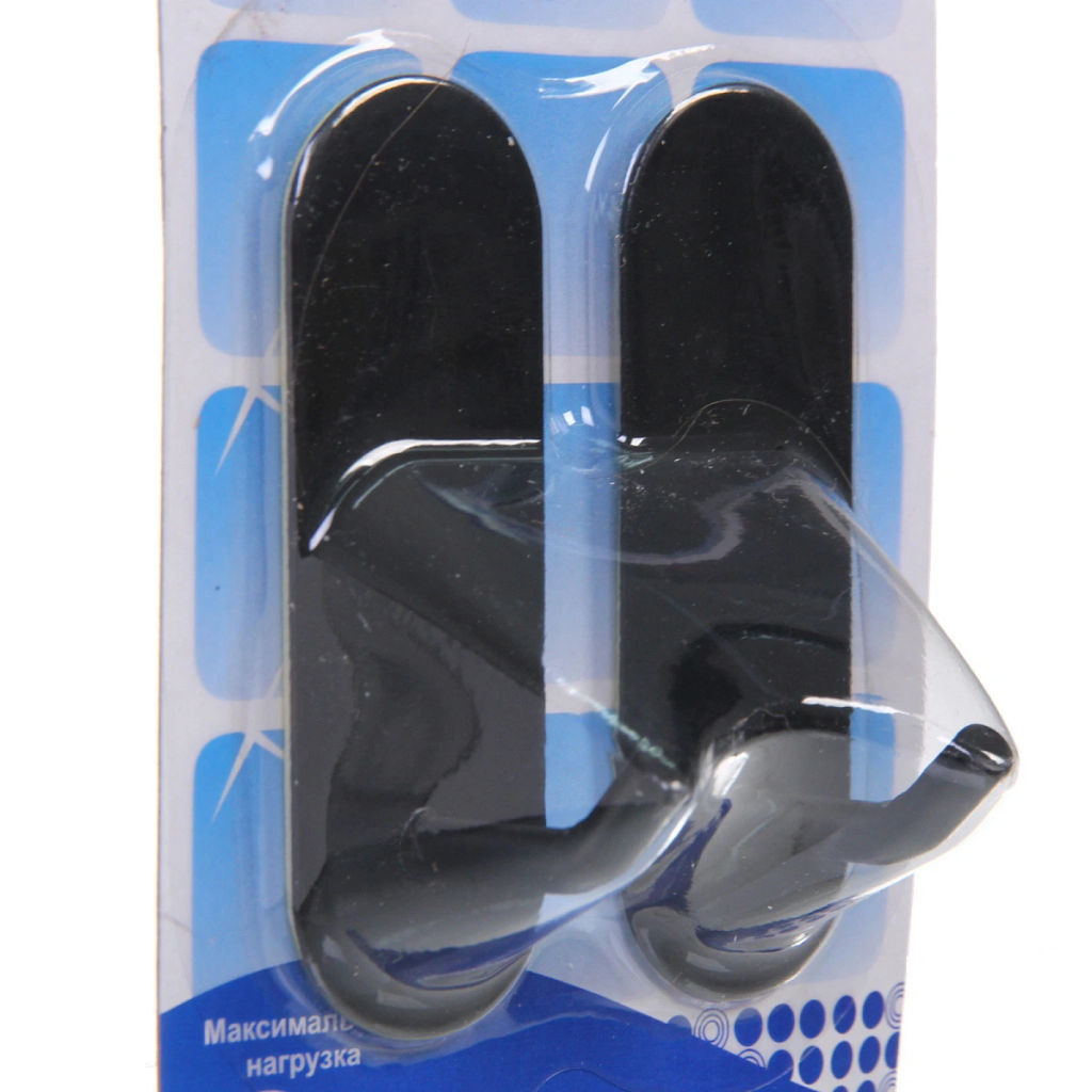 Цена за 3 шт. Крючки в наборе 2шт из нержавеющей стали на липкой основе "БАСТОФ", цвет чёрный, форма прямая, нагрузка 2,5кг/7,5см