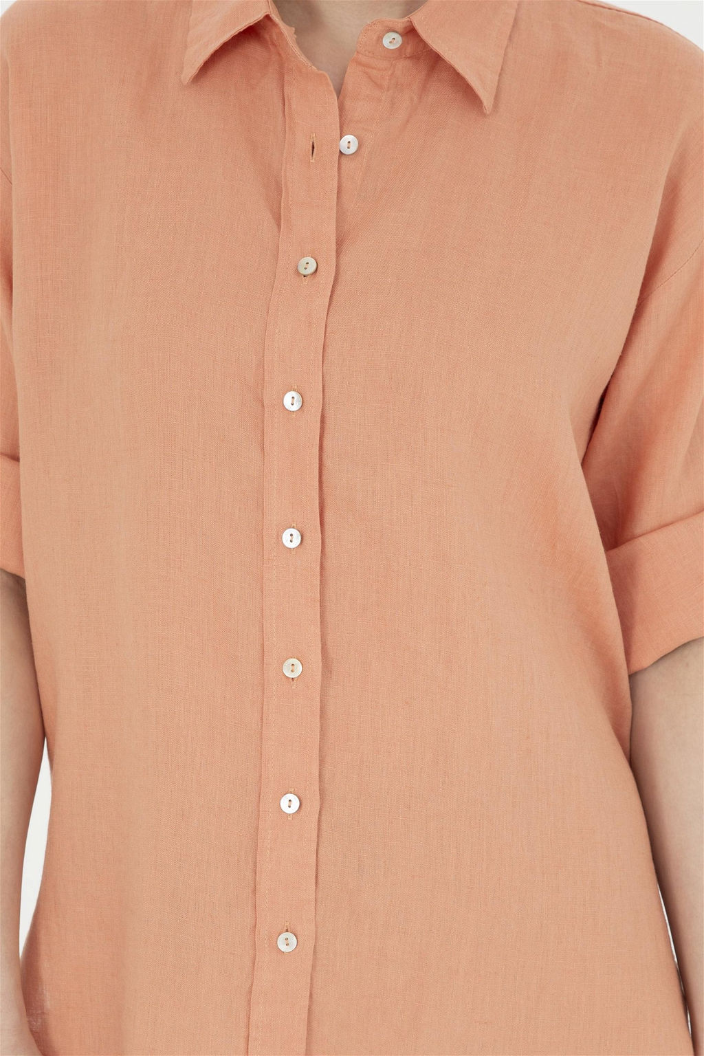Женская льняная рубашка лососевого цвета с длинным рукавом Неожиданная скидка в корзине - U.s. polo assn фото 6