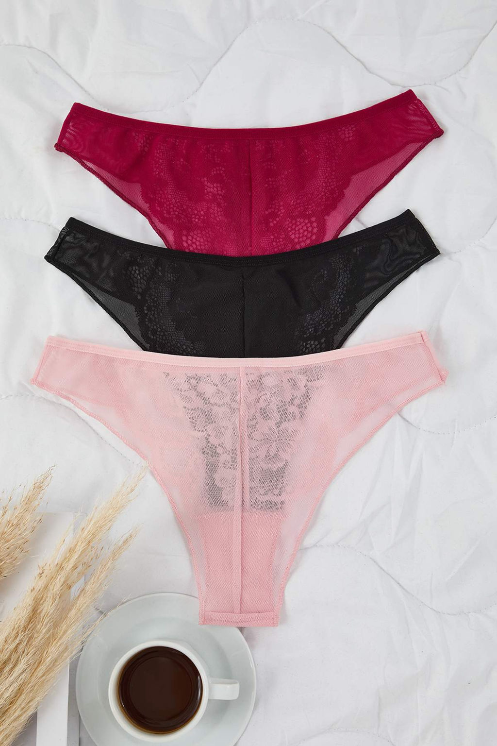 Cok Renkli 3lu Paket Dantelli Brazilian Orme Kulot THMAW26KU00047 - Trendyolmilla фото 3
