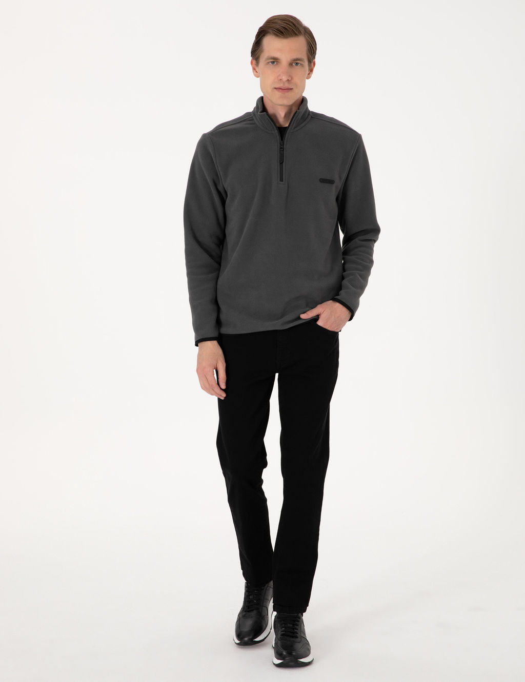 Antrasit Regular Fit Yar_m Fermuarl_ Polar Sweatshirt - Pierre cardin фото 4