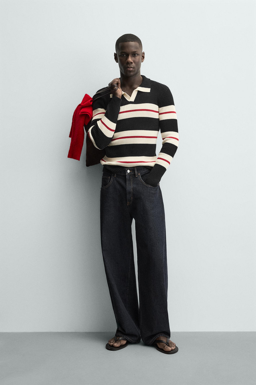 STRIPED JACQUARD KNIT POLO SHIRT - Zara фото 10