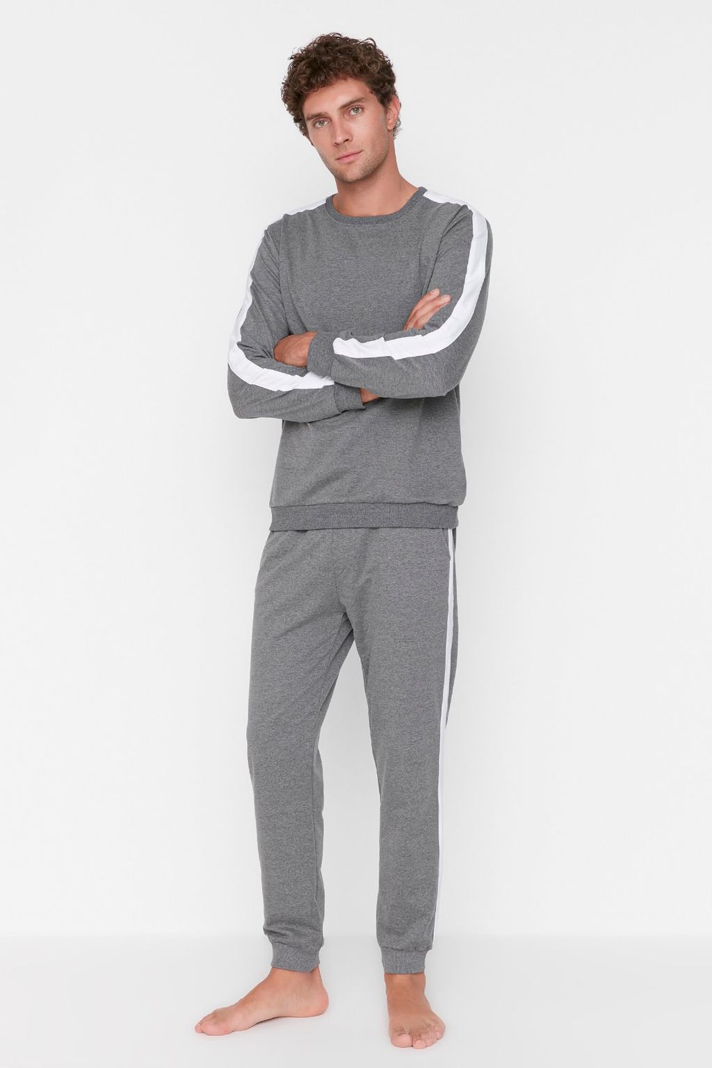 TRENDYOL MAN Lacivert Yanlar? Seritli Orme Pijama Tak?m? THMAW21PT0828 - Trendyolmilla фото 2