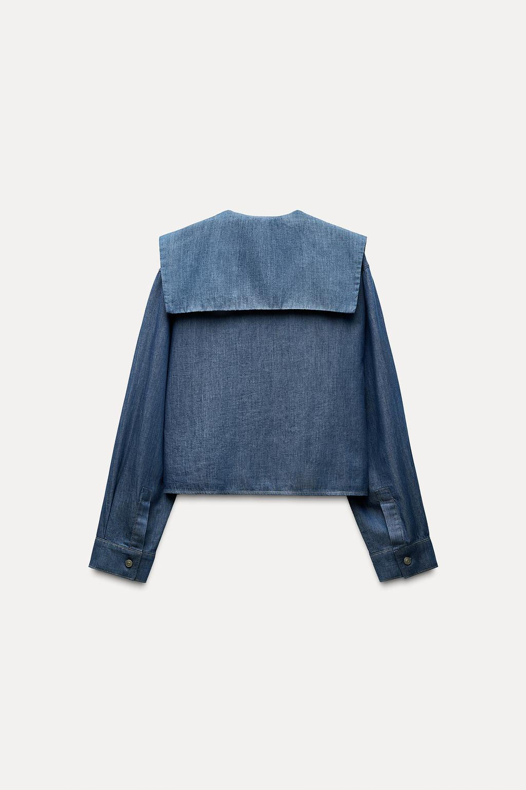 DENIM-EFFECT PETER PAN COLLAR SHIRT - Zara фото 6