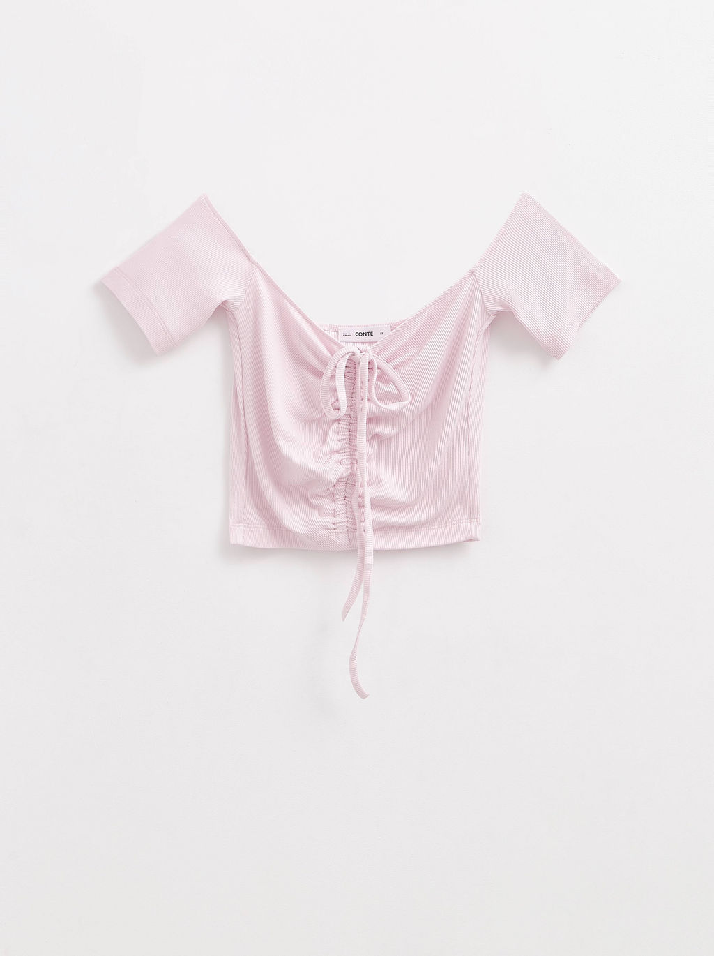 CONTE Укороченный топ в рубчик с отрытыми плечами и сборкой LD 2632 pink diamond - Conte elegant фото 7