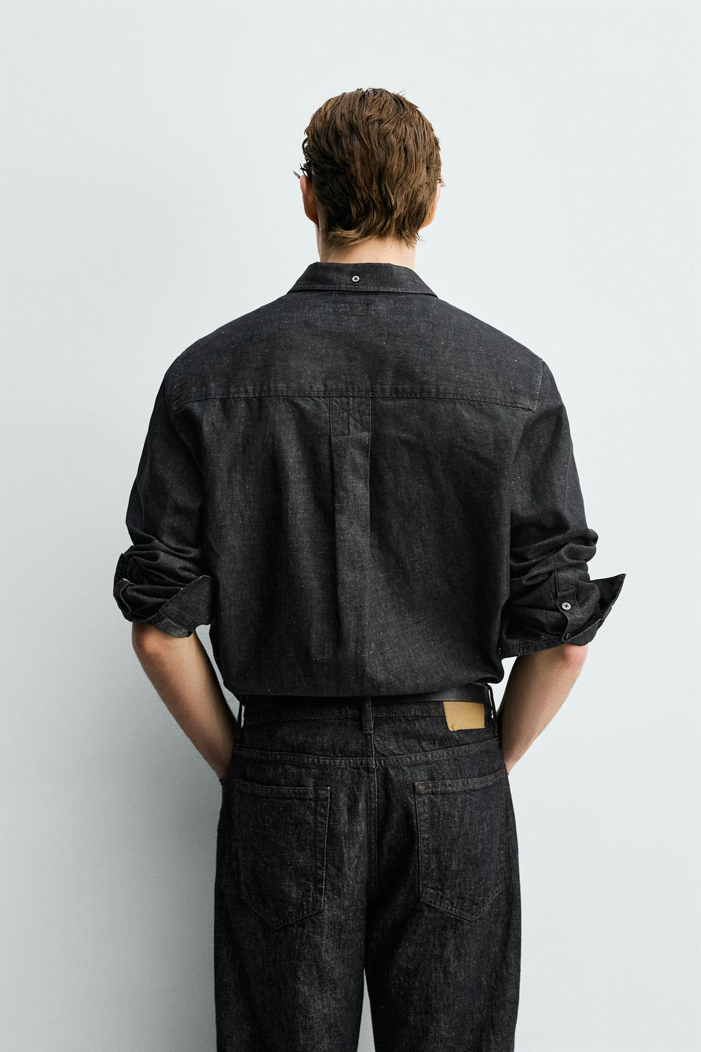 CAMISA DENIM ALGOD?N - LINO / Negro - Zara фото 3