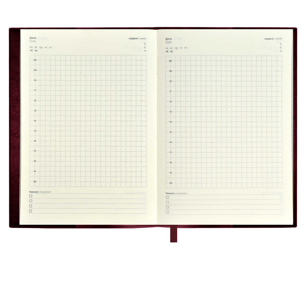 Ежедневник недатированный ESCALADA, А5+, 160 л., арт. 67191/ 10 ШЕВРЕТ БОРДОВЫЙ