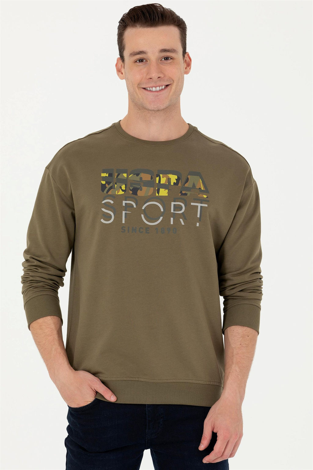Свитшот мужской U. S. Polo Assn цвета хаки из хлопка - U.s. polo assn фото 3