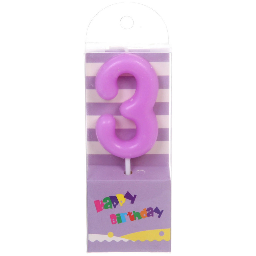 Цена за 10 шт. Свеча для торта Цифра Праздник "3" 9 см