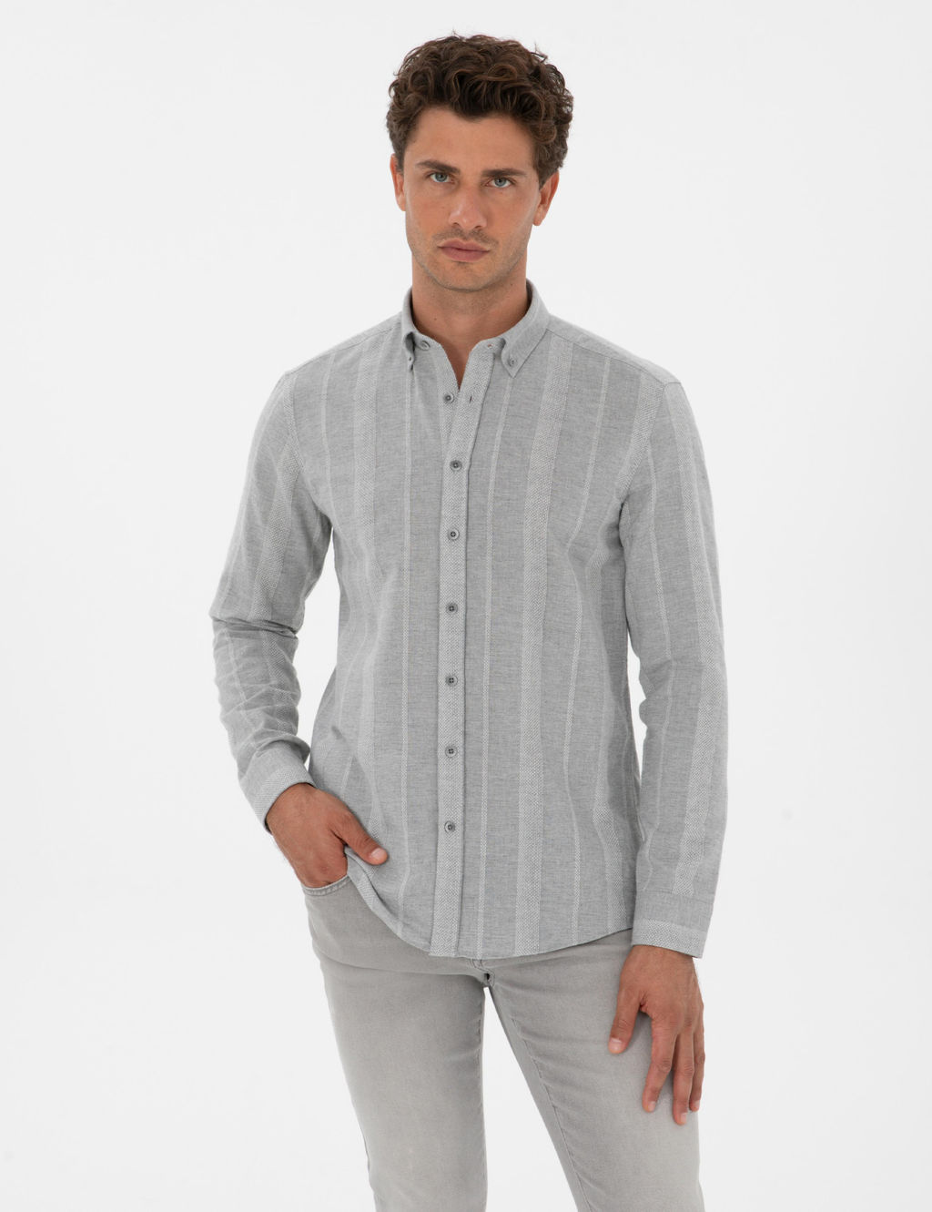 Gri _izgili Regular Fit Desenli G_mlek