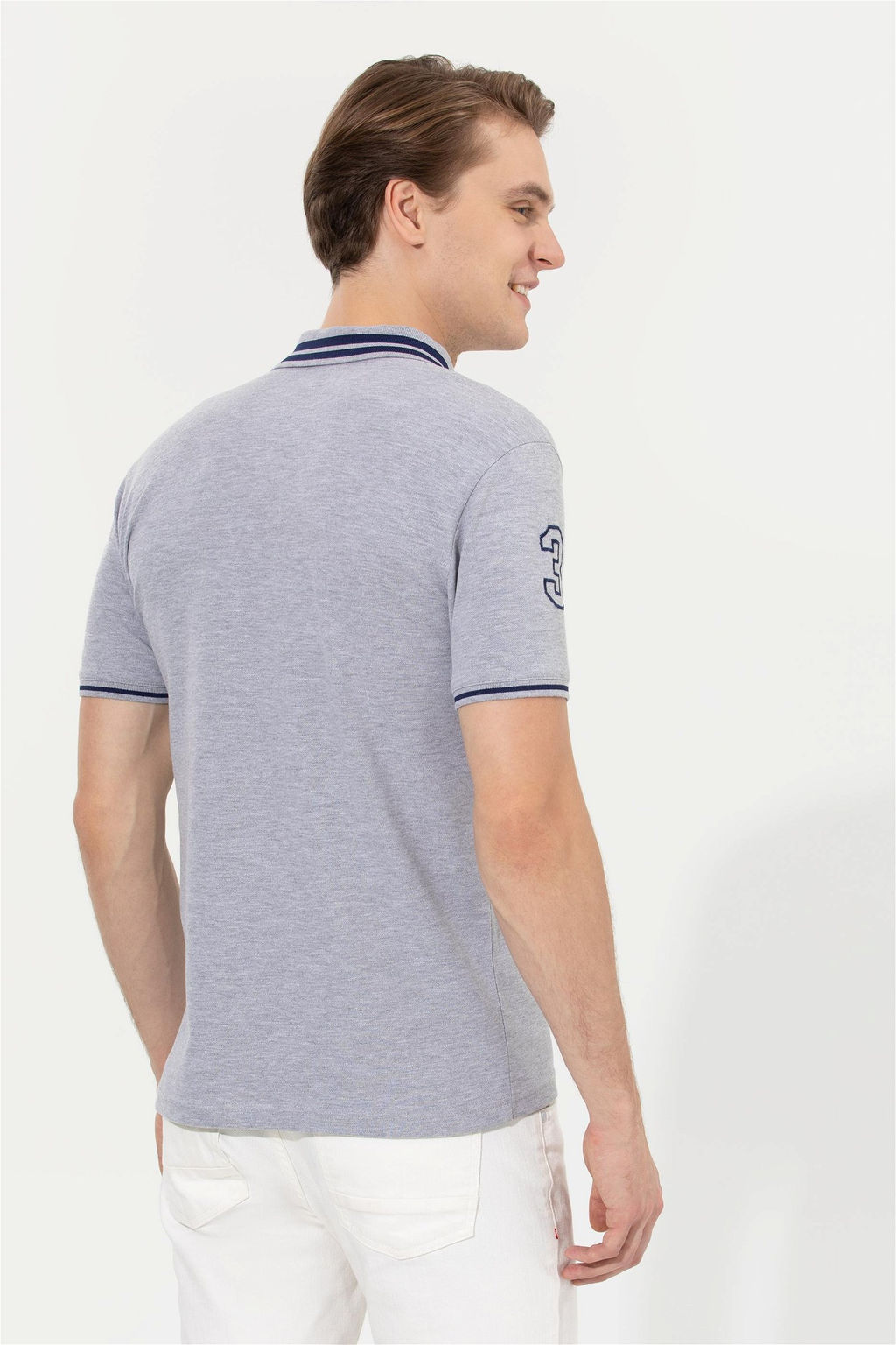 U. S. Polo Assn Мужская серая меланжевая базовая футболка с воротником-поло - U.s. polo assn фото 11