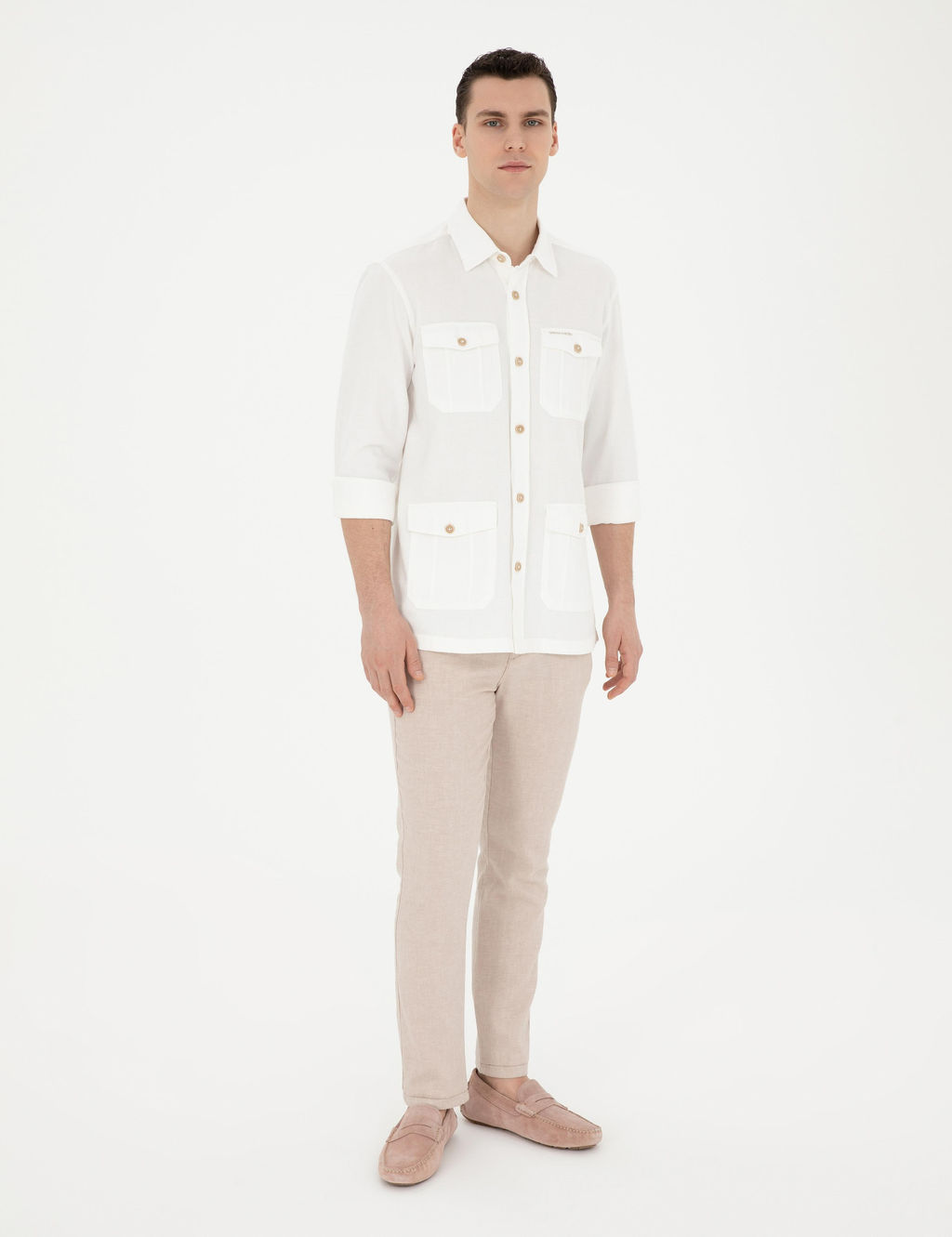 Рубашка Pierre Cardin Comfort Fit бежевая с длинным рукавом