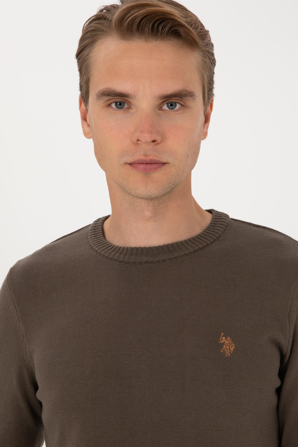 Erkek Slim Fit Bisiklet Yaka Vizon Basic Kazak - U.s. polo assn фото 2