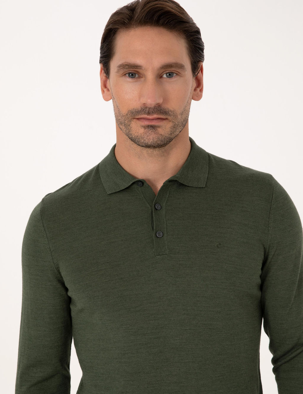 Haki Slim Fit Y_n Kar___ml_ Polo Yaka Basic Triko Kazak - Cacharel фото 2