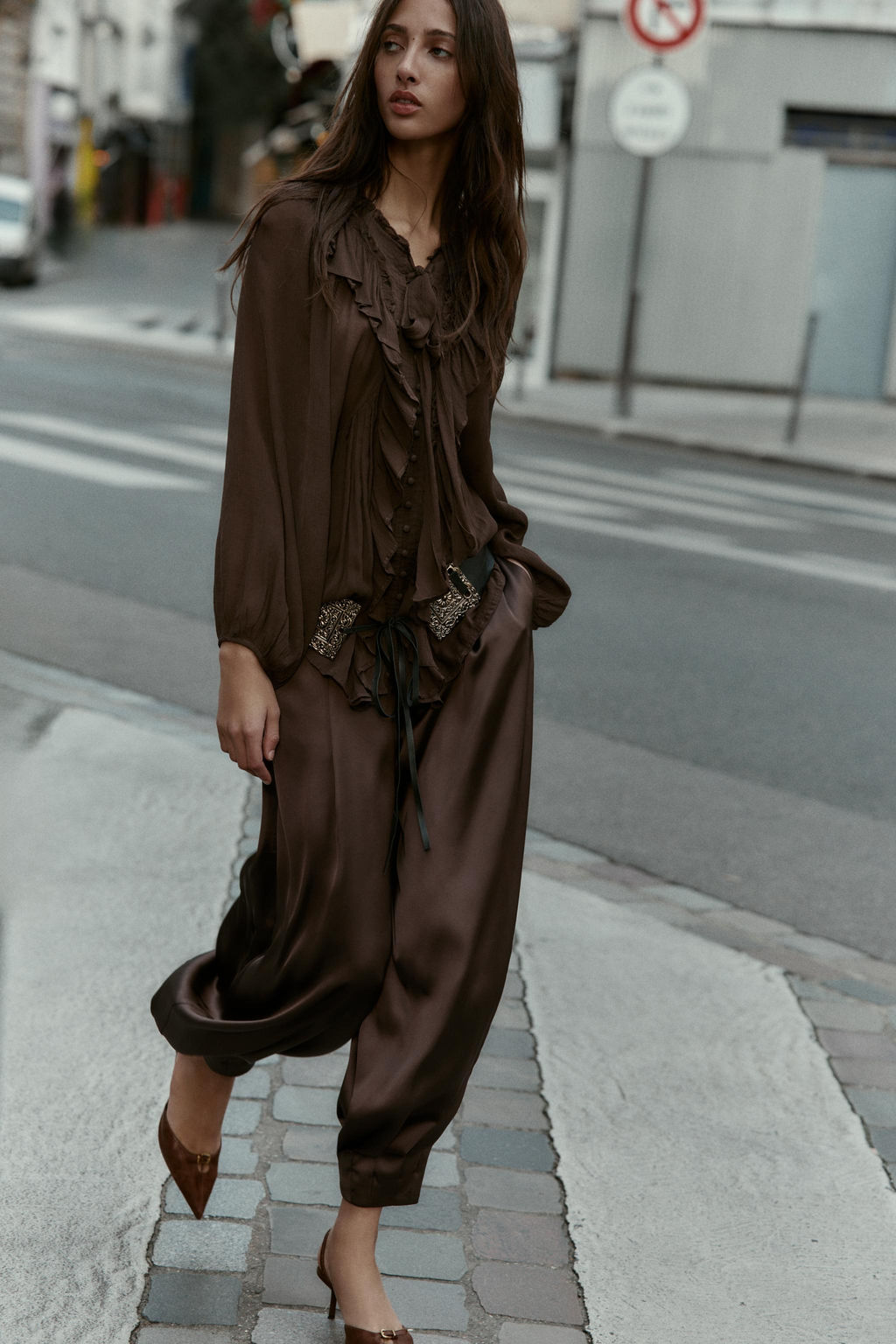 FLOWING SHIRT WITH RUFFLE TRIMS