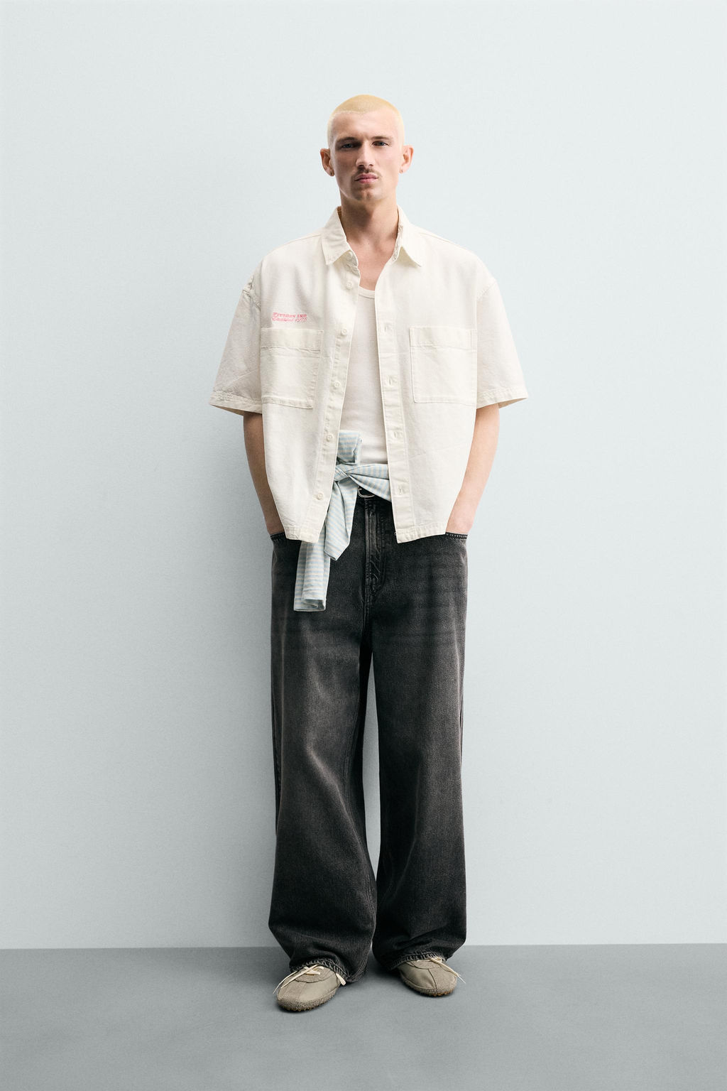 CAMISA RELAXED FIT COMBINADA / Blanco