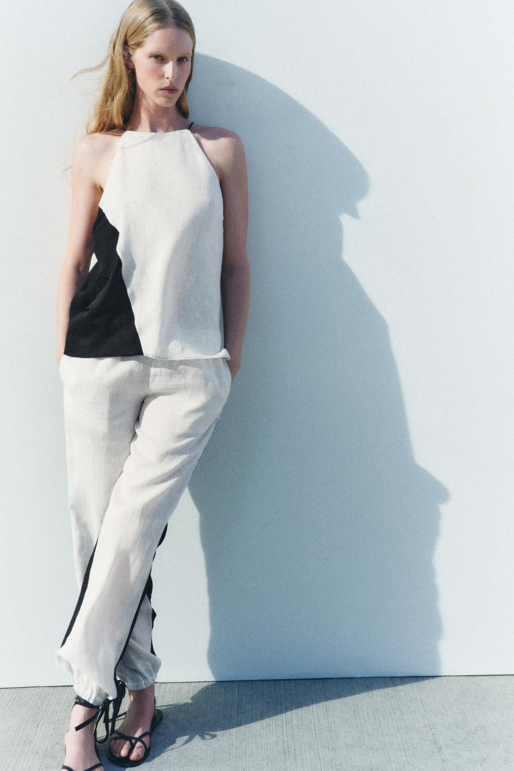 CONTRAST LINEN TROUSERS - Zara фото 4