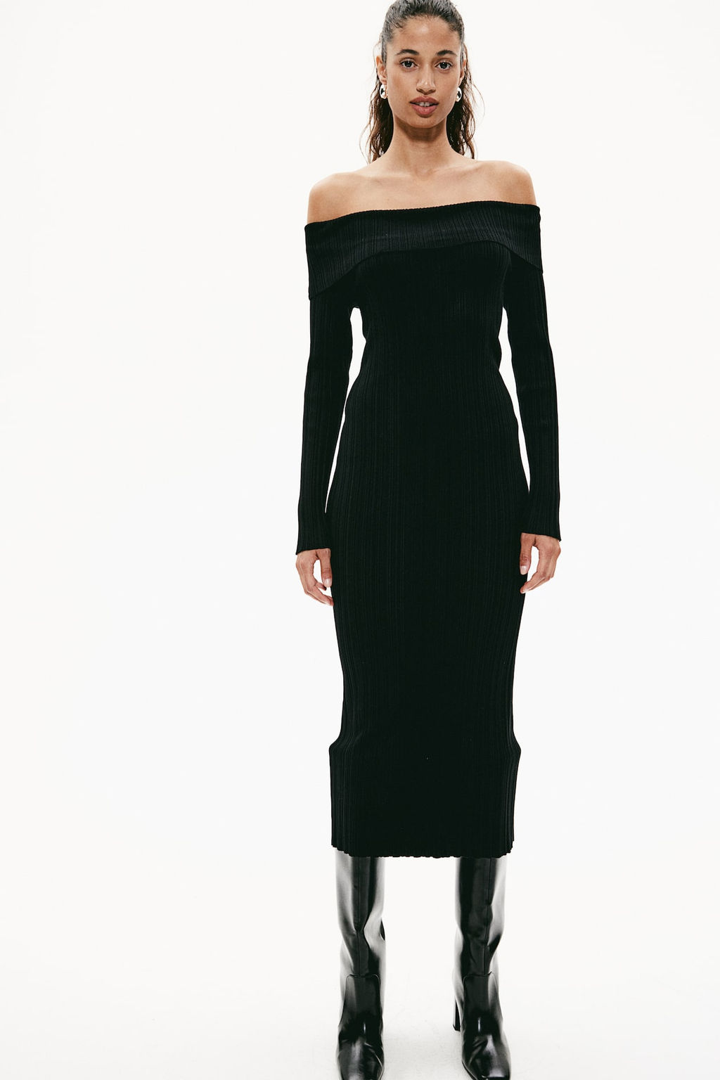Vestido off-the-shoulder en punto de canale