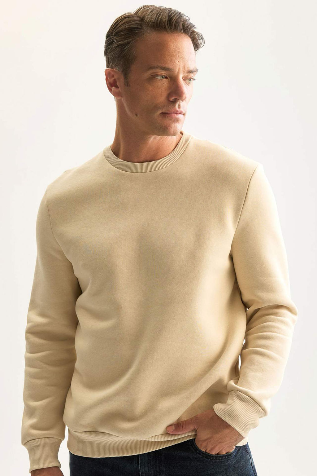 Lacivert 3 Iplik Pamuklu Sardonlu Ici Polarl? Regular Fit Bisiklet Yaka Kal?n Sweatshirt - Defacto фото 4