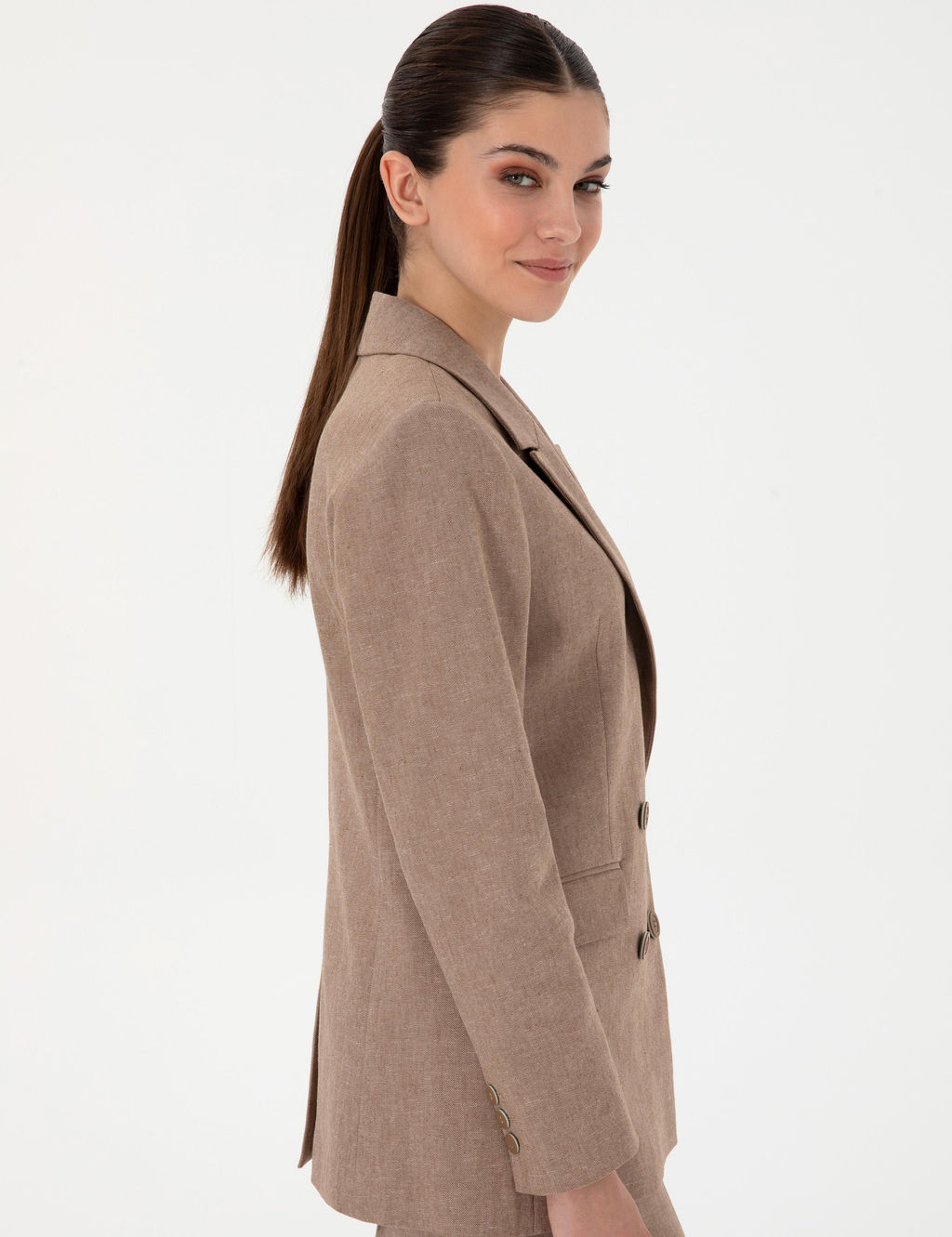 Camel Slim Fit Keten Kar___ml_ Ceket - Pierre cardin фото 3