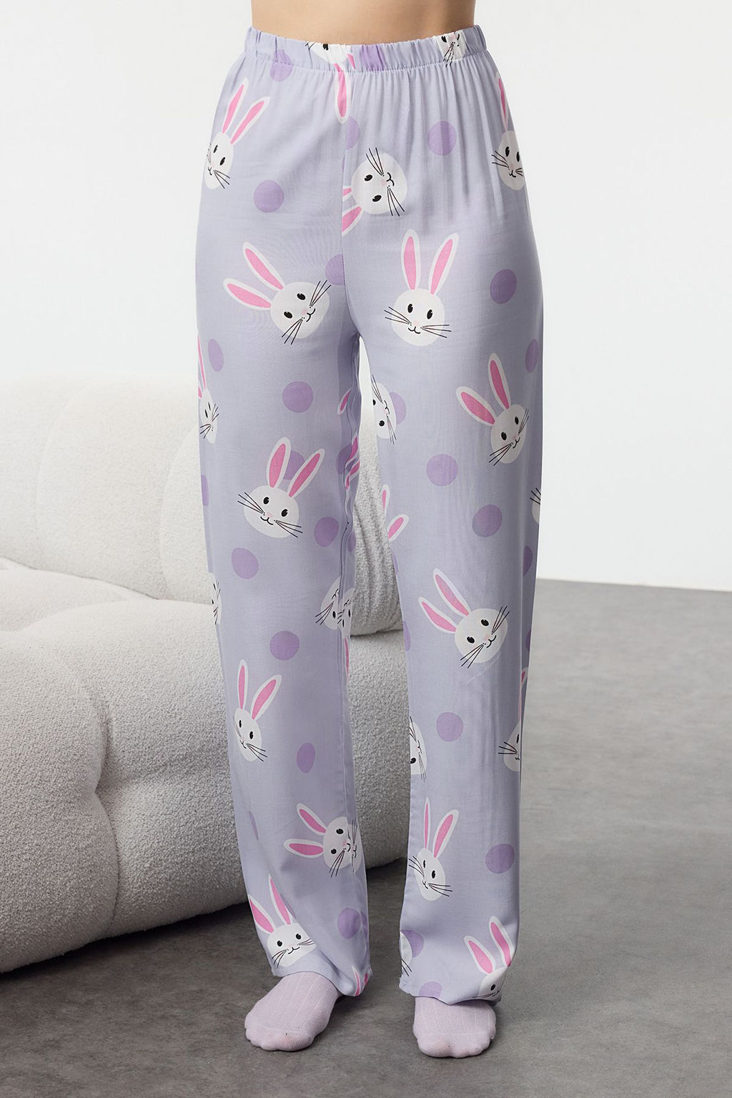 Trendyolmilla Cok Renkli Tavsan Desenli Viskon Dokuma Pijama Tak?m? THMAW21PT0048 фото 20