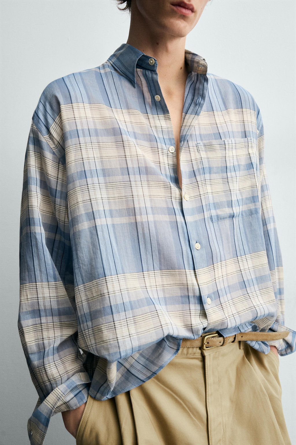 CAMISA RELAXED FIT CUADROS / Gris / Azul - Zara фото 6