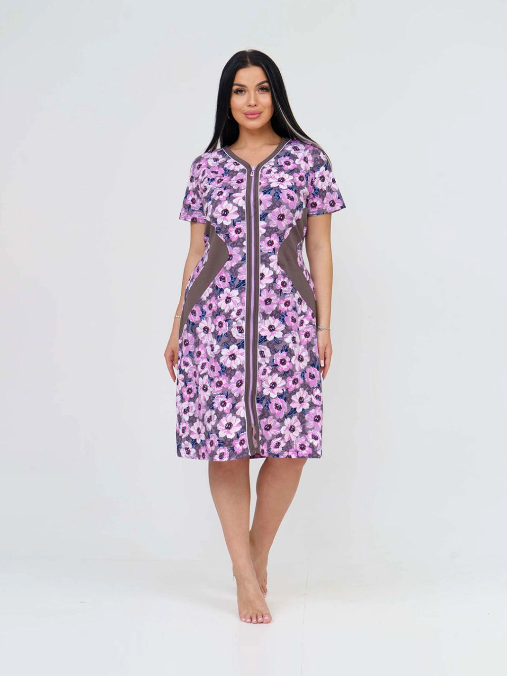 Халат женский, цвет фиолетовый серый коричневый